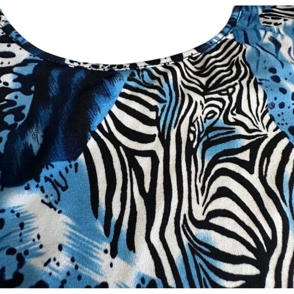 Cold Shoulder Blue Animal Print Long Sleeve Crop Top - Picture 9 of 9